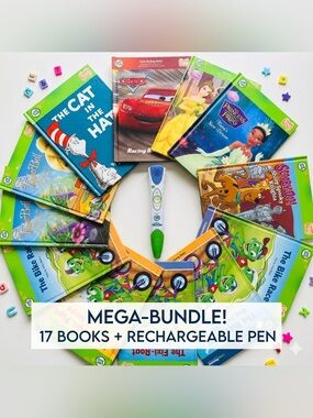 Leap Frog LeapReader Pen & 17 Books Mega Bundle Disney Dr.Seuss & More